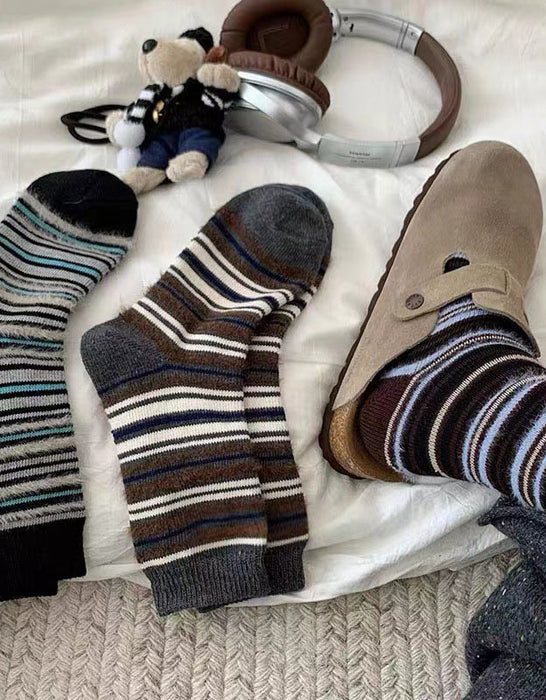 2 Pairs Plush Contrast Striped Socks