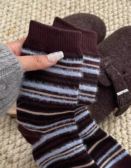 2 Pairs Plush Contrast Striped Socks