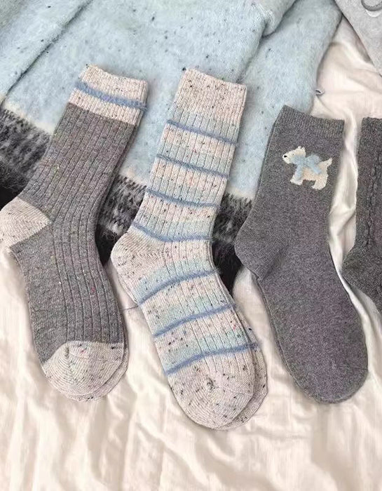 2 Pairs Thick-line Striped Color-blocked Plush Socks