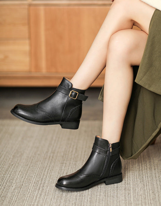 British Brogue Style Leather Ankle Boots