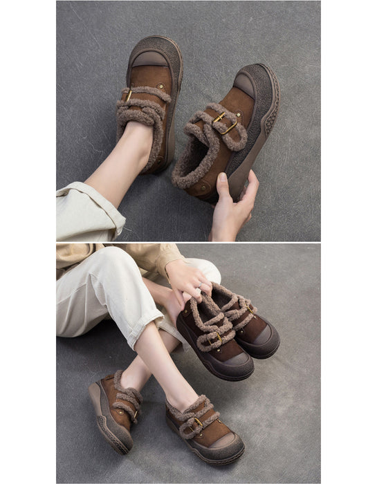 Buckle Front Comfortable Winter Shoes with Fur