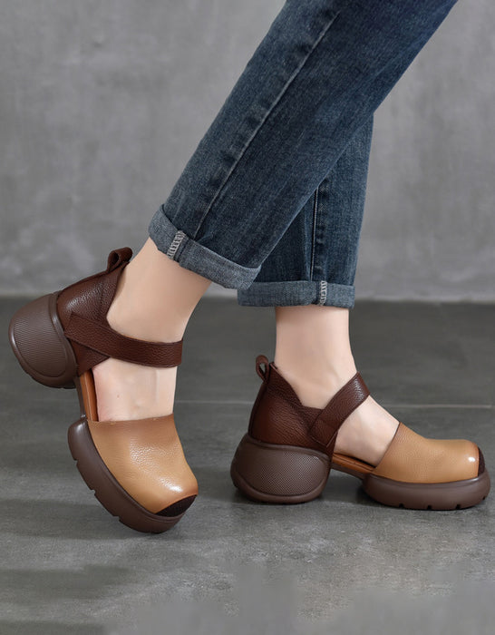Comfortable Round Toe Chunky Heel Platform Sandals