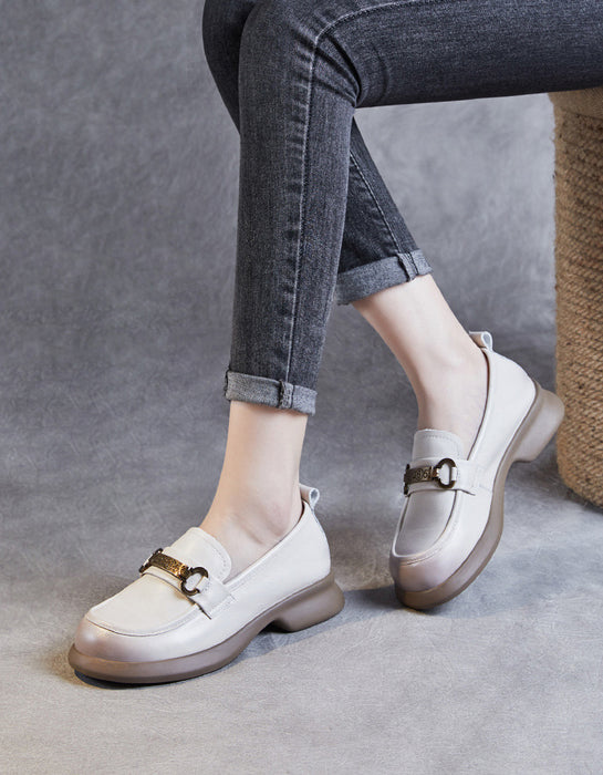 Comfortable Round Toe Chunky Heels Loafers for Women