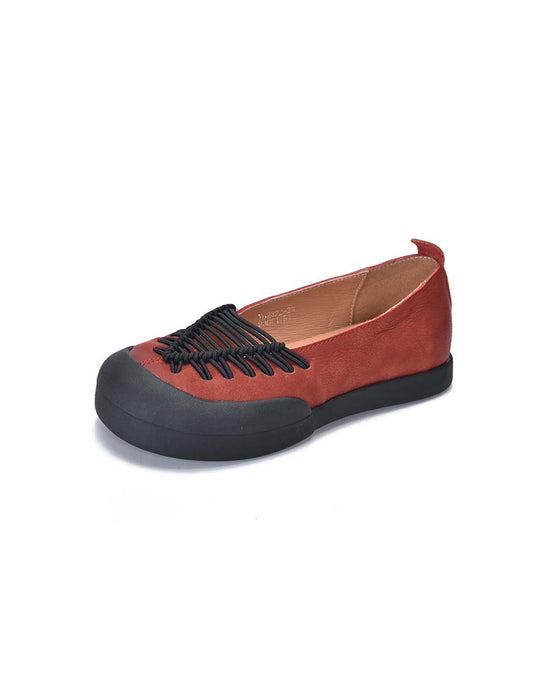 Comfortable Round Toe Shoelace Weaving Retro Flat Shoes