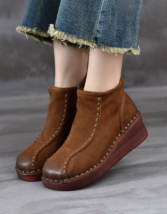 Round Top Wedge Heel Handmade Retro Boots