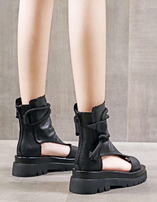 Comfortable Soft Leather Open Toe Platform Sandals