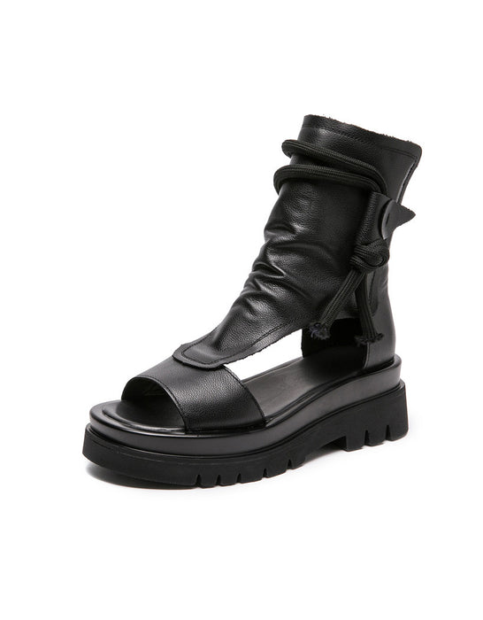 Comfortable Soft Leather Open Toe Platform Sandals