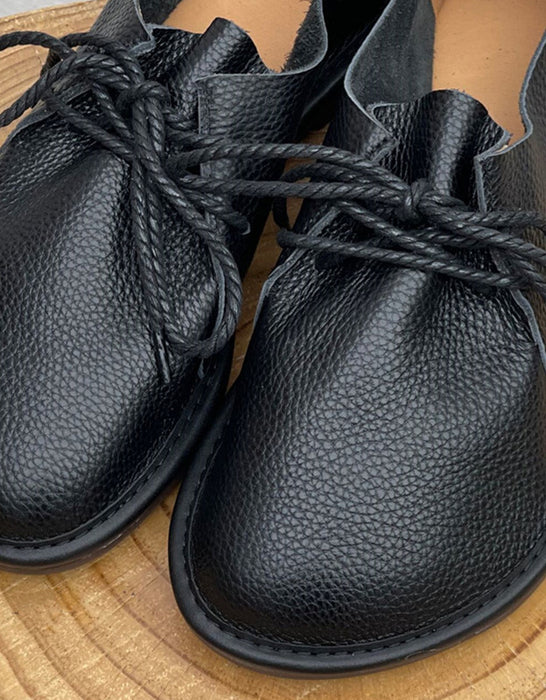 Comfortable Soft Leather Wide Toe Box Retro Flat Shoes — Obiono