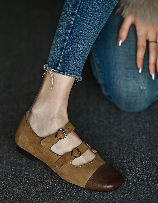 Comfortable Vintage Double Buckle Ballet Flat Shoes