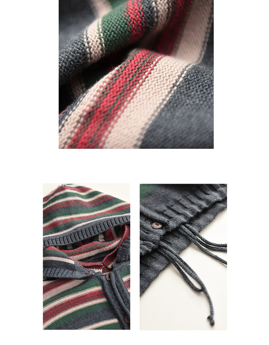 Detachable Hood Yarn-dyed Striped Sweater Jacket