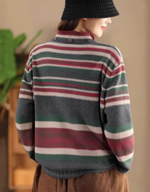 Detachable Hood Yarn-dyed Striped Sweater Jacket