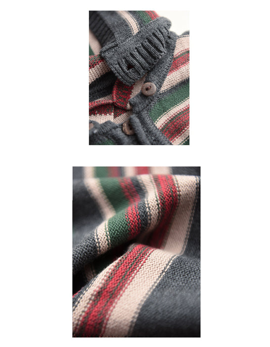 Detachable Hood Yarn-dyed Striped Sweater Jacket