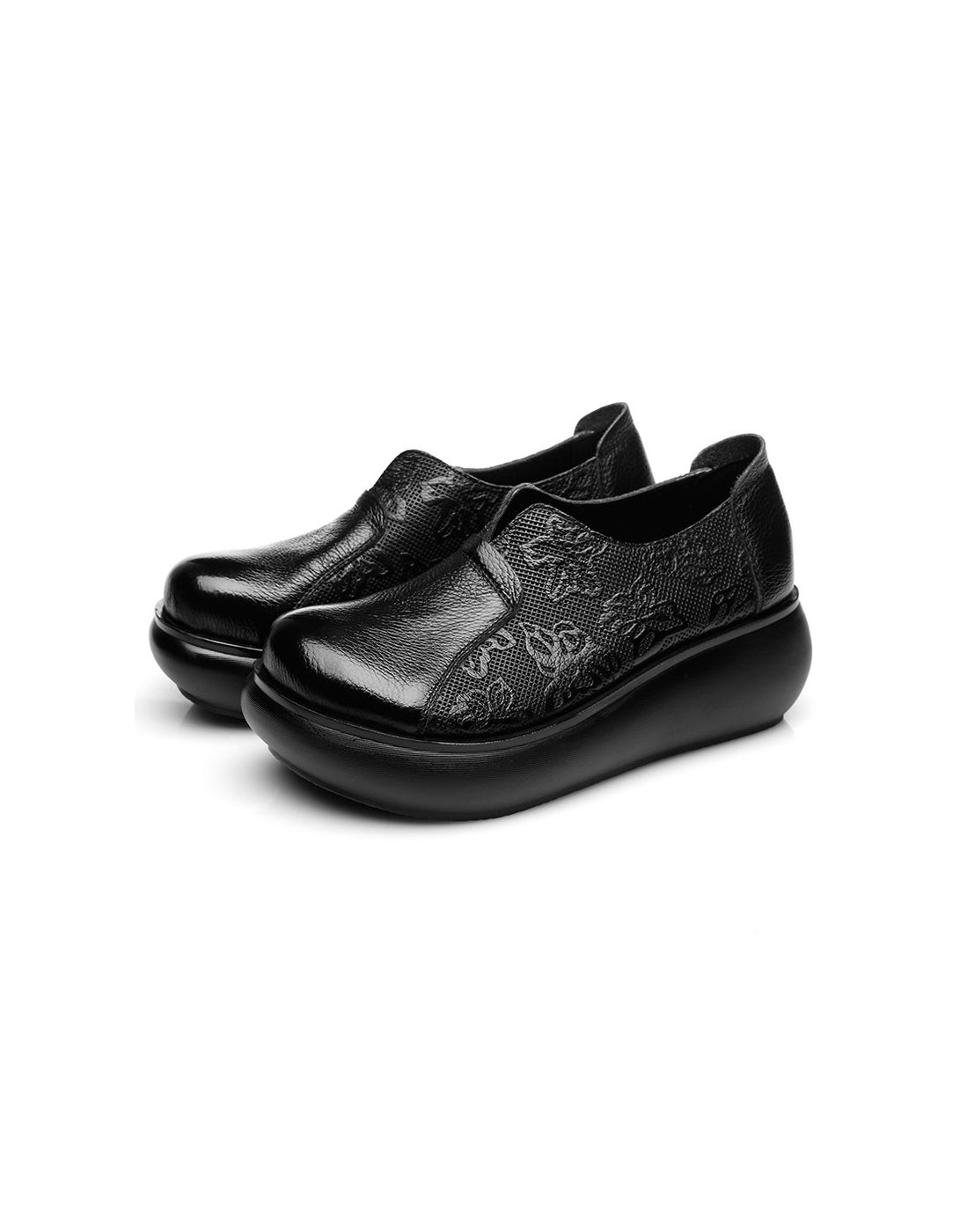Embossed Handmade Leather Retro Wedge Shoes Spring — Obiono
