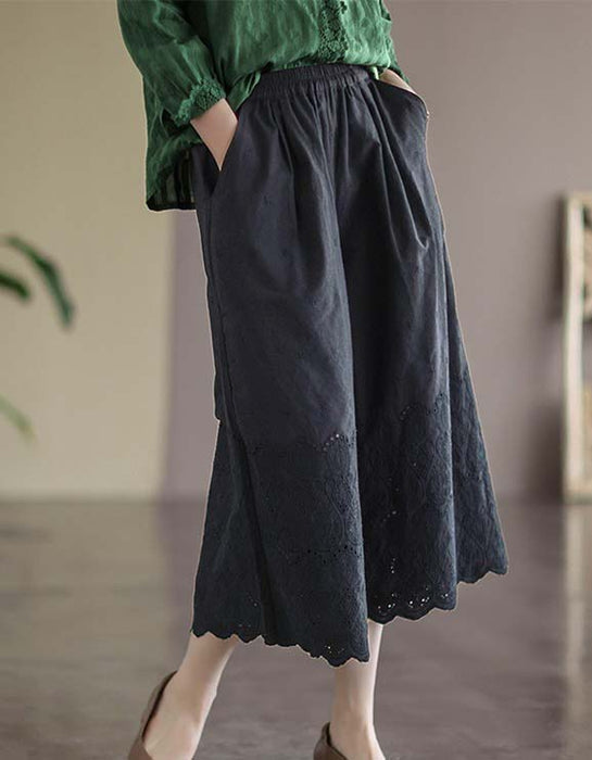 Flower Embroidered Hollow Casual Wide-leg Pants