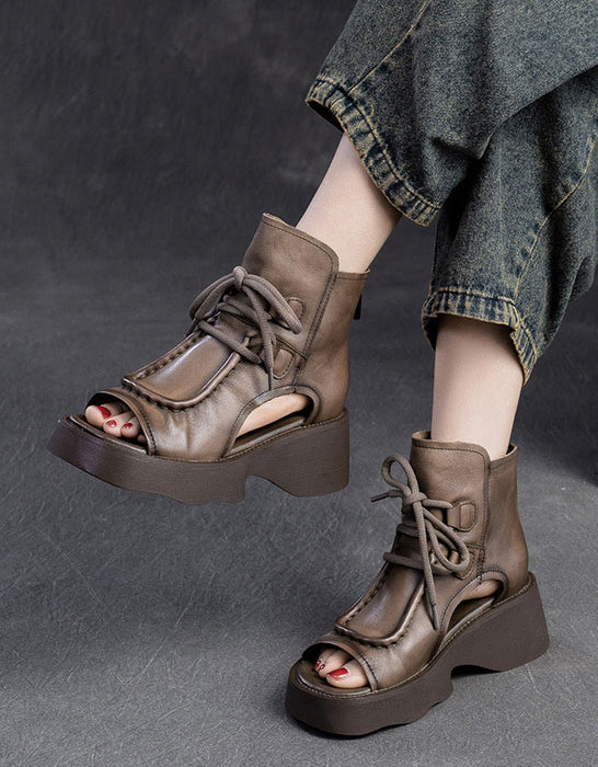 Front Lace Open Toe Platform Sandals Boots