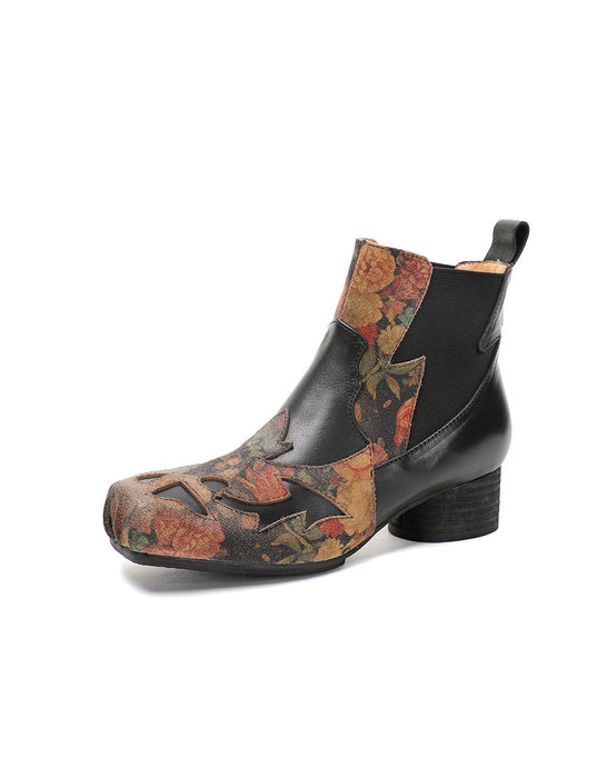 Genuine Leather Ethnic Handmade Square Toe Chunky Heel Boots