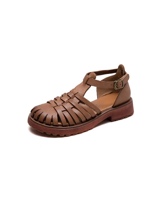 Genuine Leather Hollow Breathable Woven Fishermen Sandals