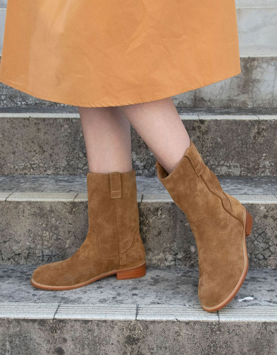 Genuine Leather Versatile Suede Mid-calf Boots