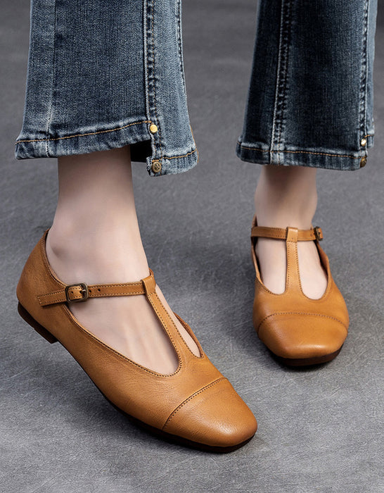 Handmade Pointed Toe T-strap Retro Flat Shoes