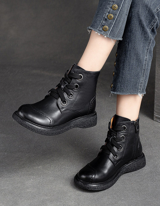 Handmade Round Head Lace Up Autumn Winter Boots