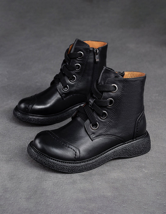 Handmade Round Head Lace Up Autumn Winter Boots