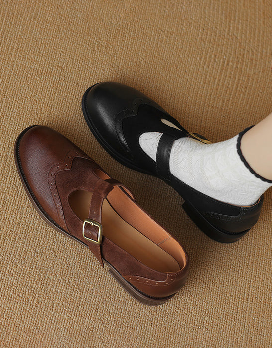 Handmade Two Tone Brogue Style T-strap Oxford Shoes