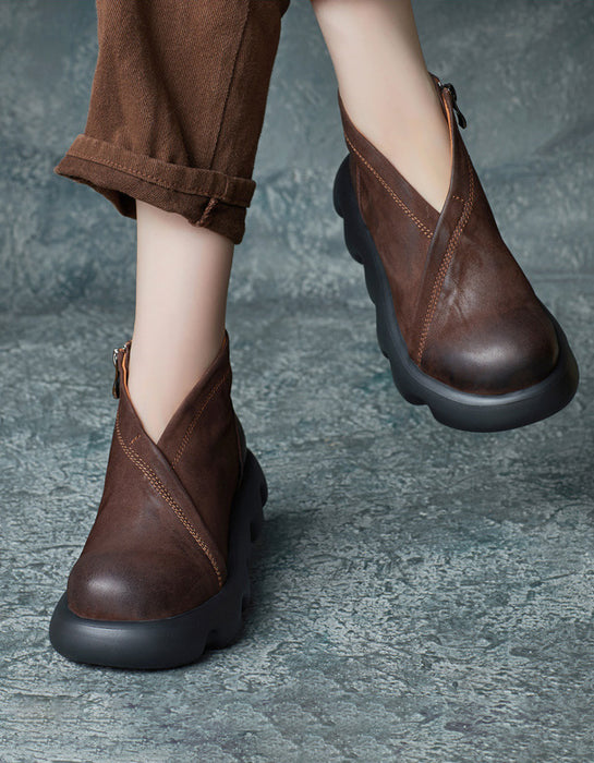 Non-slip Handmade Retro Leather Platform Boots