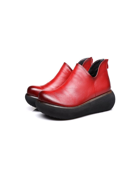 Non-slip Retro Leather Women's Wedge Boots
