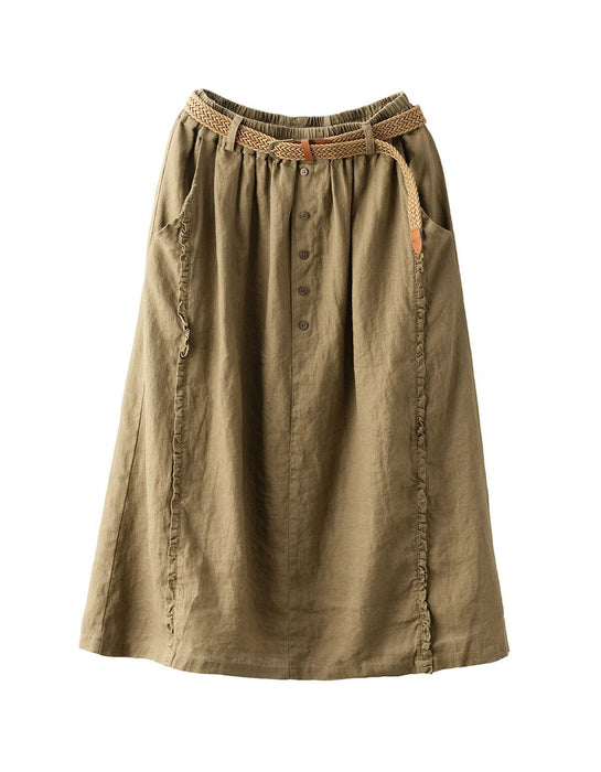 Women's Buckles Summer Linen Skirt — Obiono