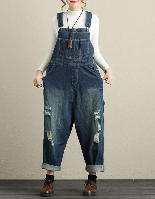 Oversize Distressed Casual Loose Denim Wide Leg Jumpsuit