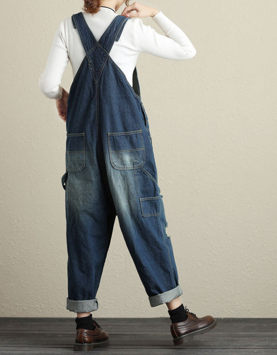 Oversize Distressed Casual Loose Denim Wide Leg Jumpsuit