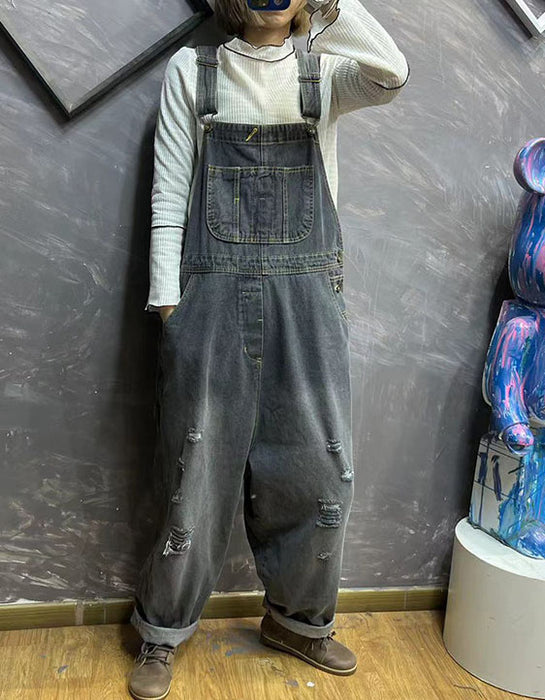Oversize Distressed Casual Loose Denim Wide Leg Jumpsuit