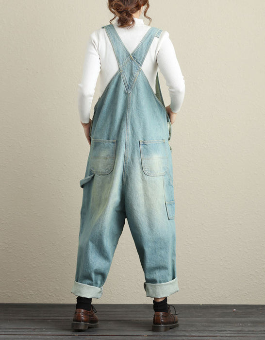 Oversize Distressed Casual Loose Denim Wide Leg Jumpsuit