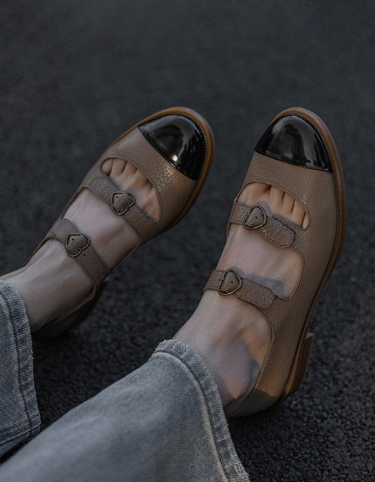 Real Leather Double Buckles Handmade Mary Jane Shoes