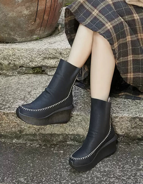 Real Leather Handmade Elegant Wedge Boots