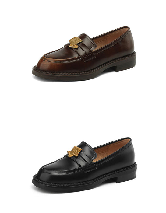 Real Leather Iron Embellished Classic Loafers for Women