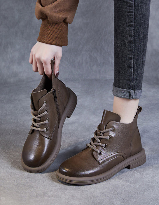 Real Leather Lace-up Retro Flat Anke Boots