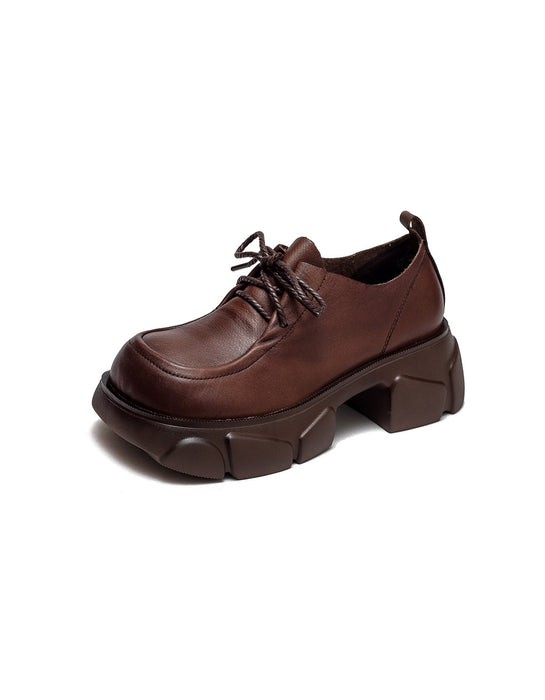 Real Leather Platform Wide Toe Box Loafers