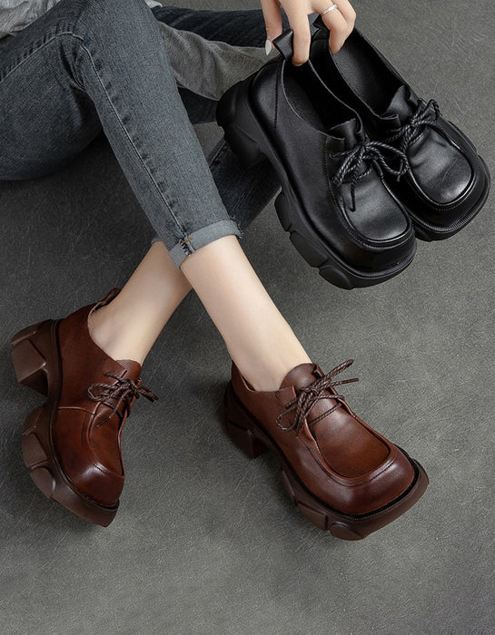 Real Leather Platform Wide Toe Box Loafers