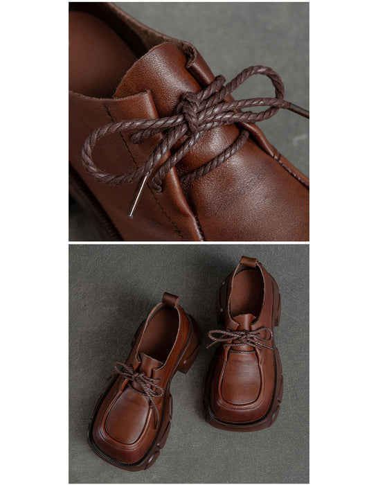 Real Leather Platform Wide Toe Box Loafers