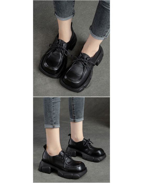 Real Leather Platform Wide Toe Box Loafers