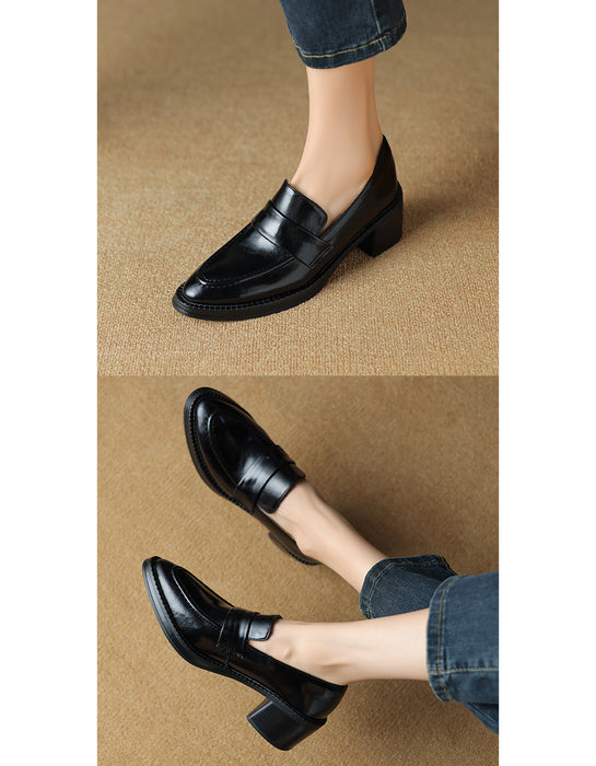 Real Leather Pointed Toe Chic Heels Loafers