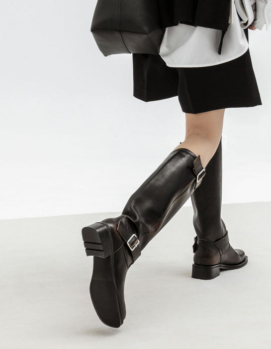 Rich Leather Vintage Handmade Knee High Boots 34-41