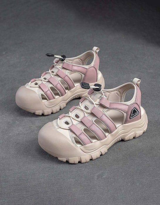 Round Toe Cut Out Leather Sneakers Sandals