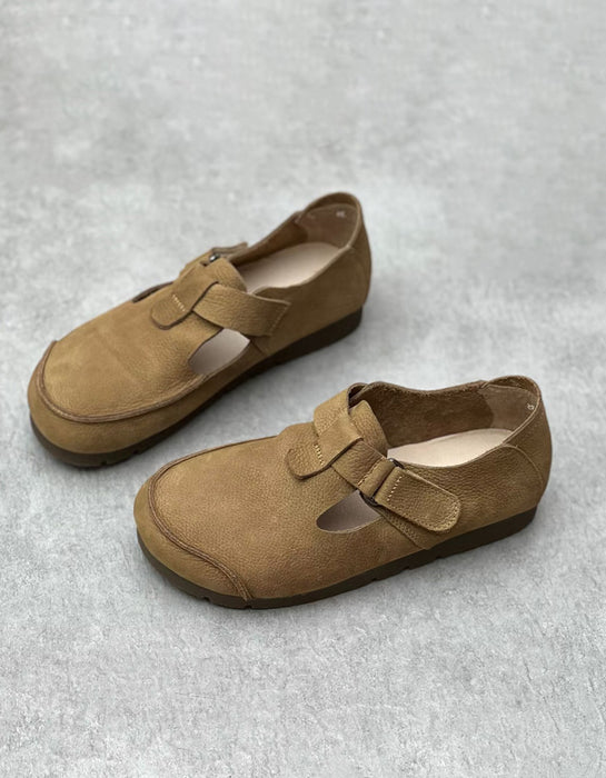 Round Toe Soft Leather Handmade Retro Flat Shoes