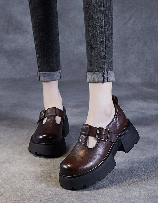 Round Toe T-strap Buckle Platform Mary Jane Shoes