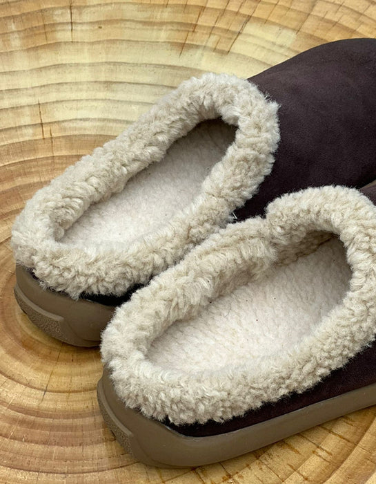 Round Toe Winter Indoor Suede Slippers with Fur