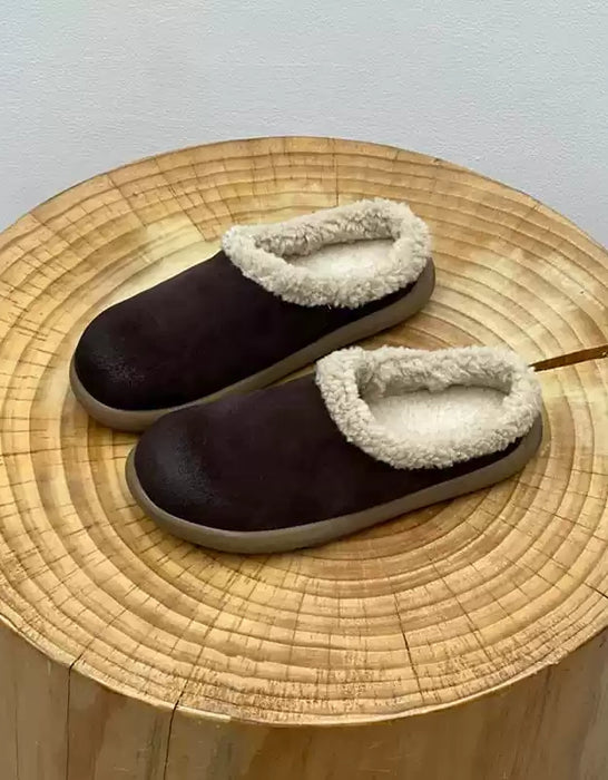 Round Toe Winter Indoor Suede Slippers with Fur