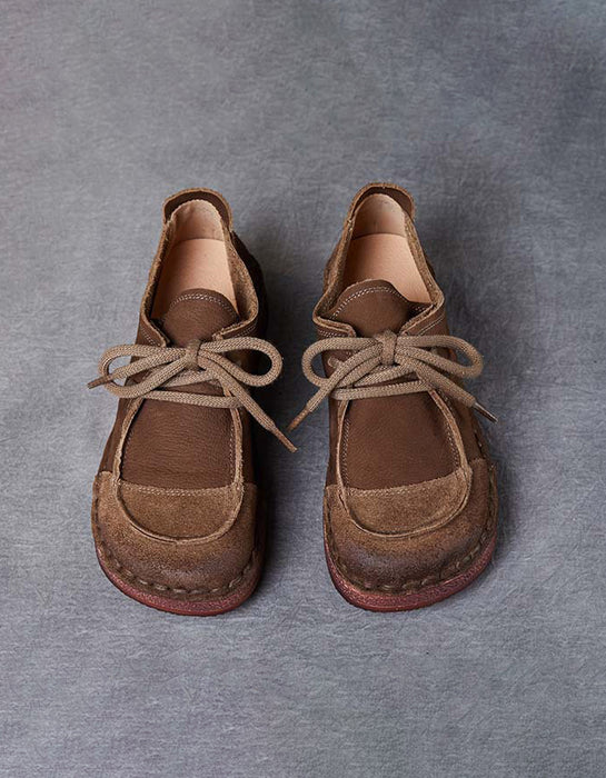 Soft Leather Lace-up Handmade Retro Flat Shoes