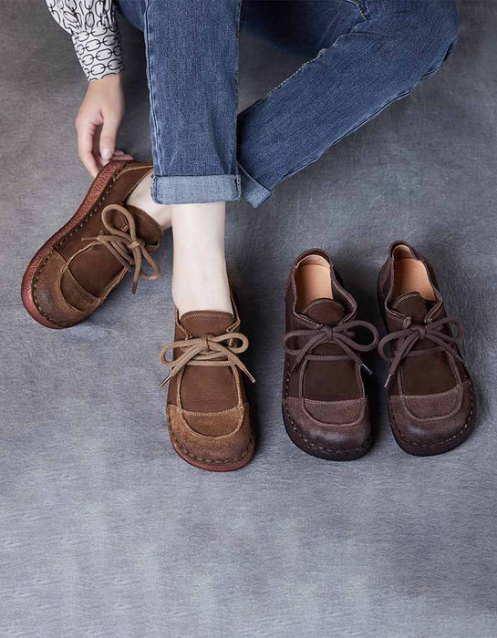 Soft Leather Lace-up Handmade Retro Flat Shoes